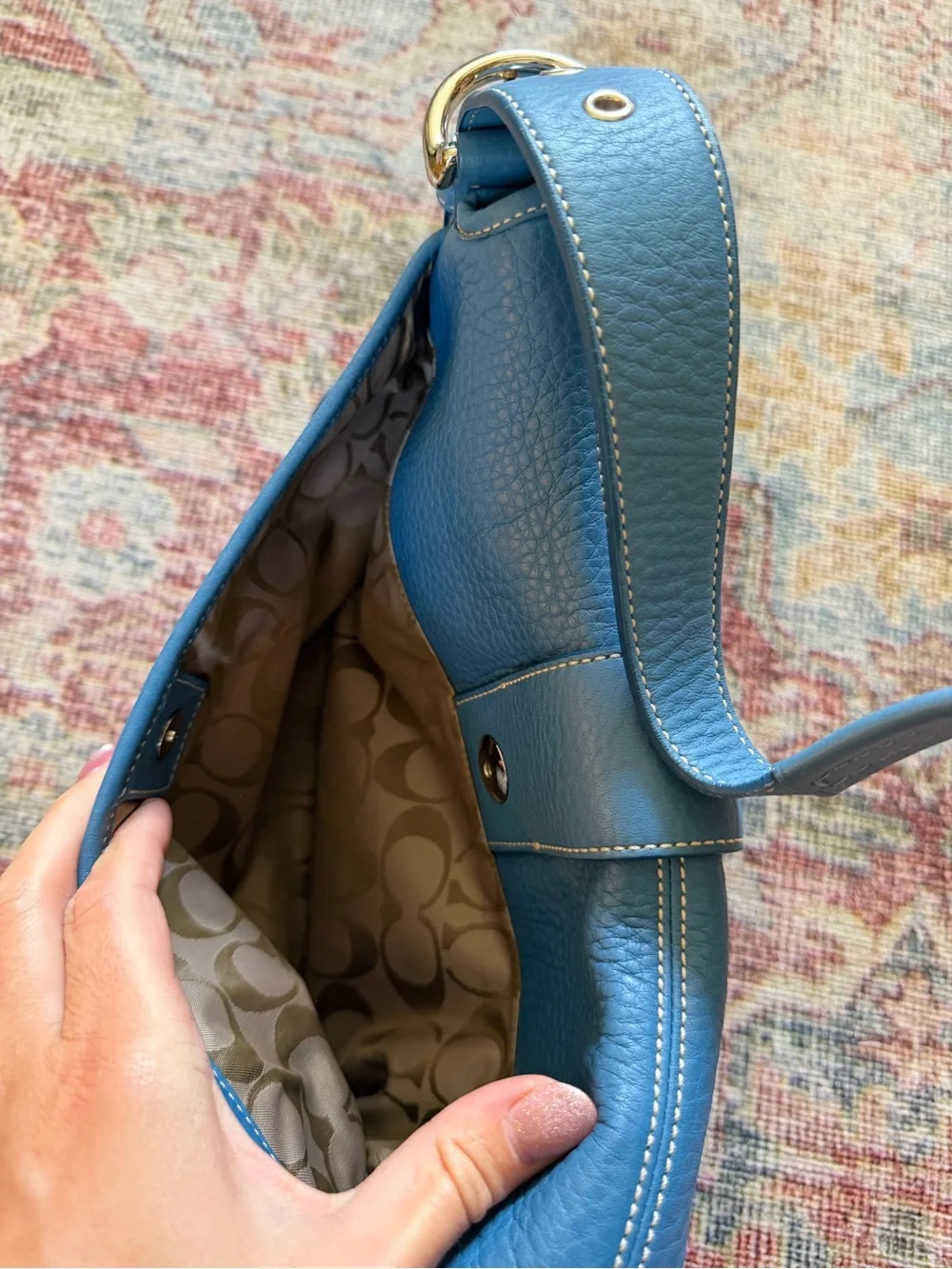 Coach Vintage Soho Flap Bag Pebbled Leather in Aqua Blue Collectible - Picture 11 of 11